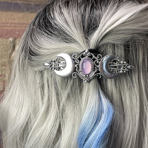 Festival Double Silver Purple Half crescent Moon magic Spell Love Hair Clip Comb - Picture 9 of 12